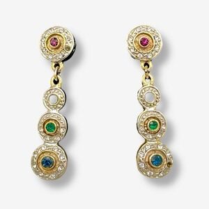 Vintage NLH Nat‎ Landau Hyman Earrings Gold Rhinestone Post Dangle Rhinestone